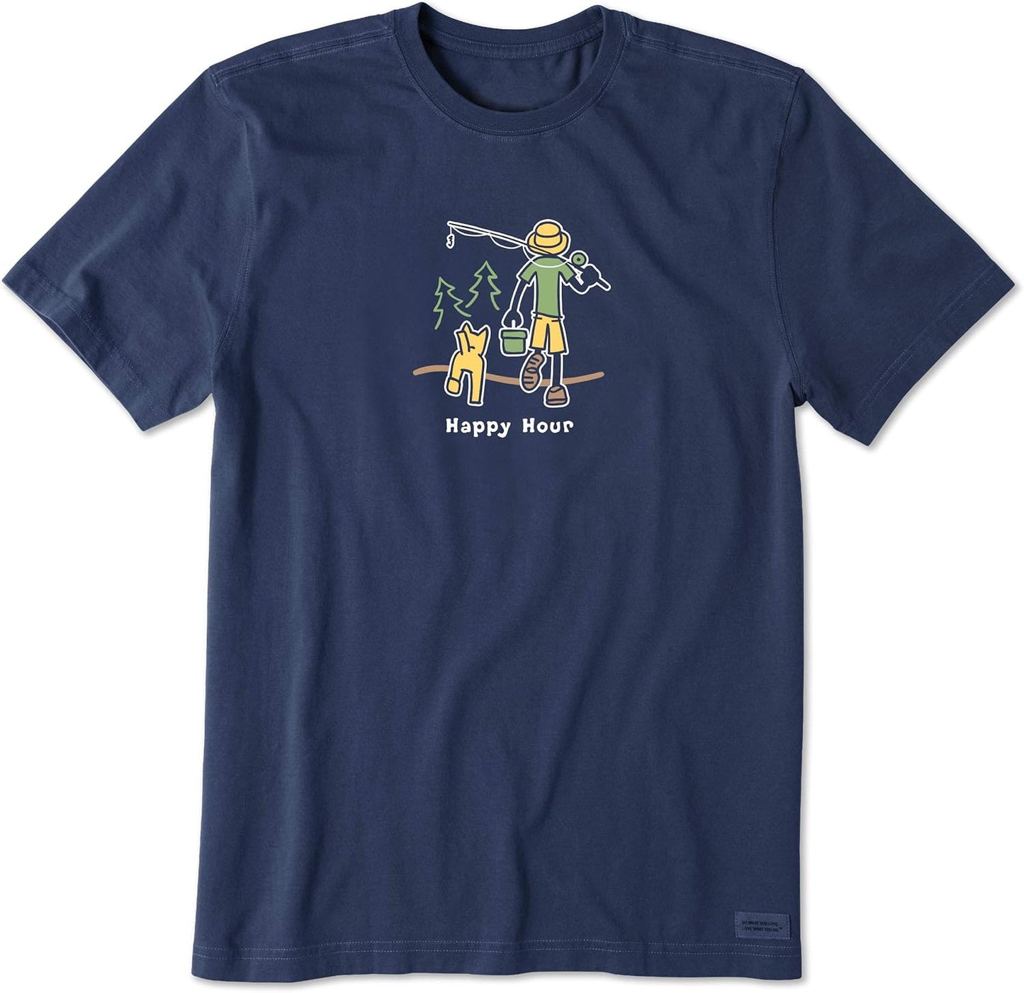 Men's Crusher Tee Shirt, Short Sleeve Cotton Graphic T-Shirts, Happy Hour Fish