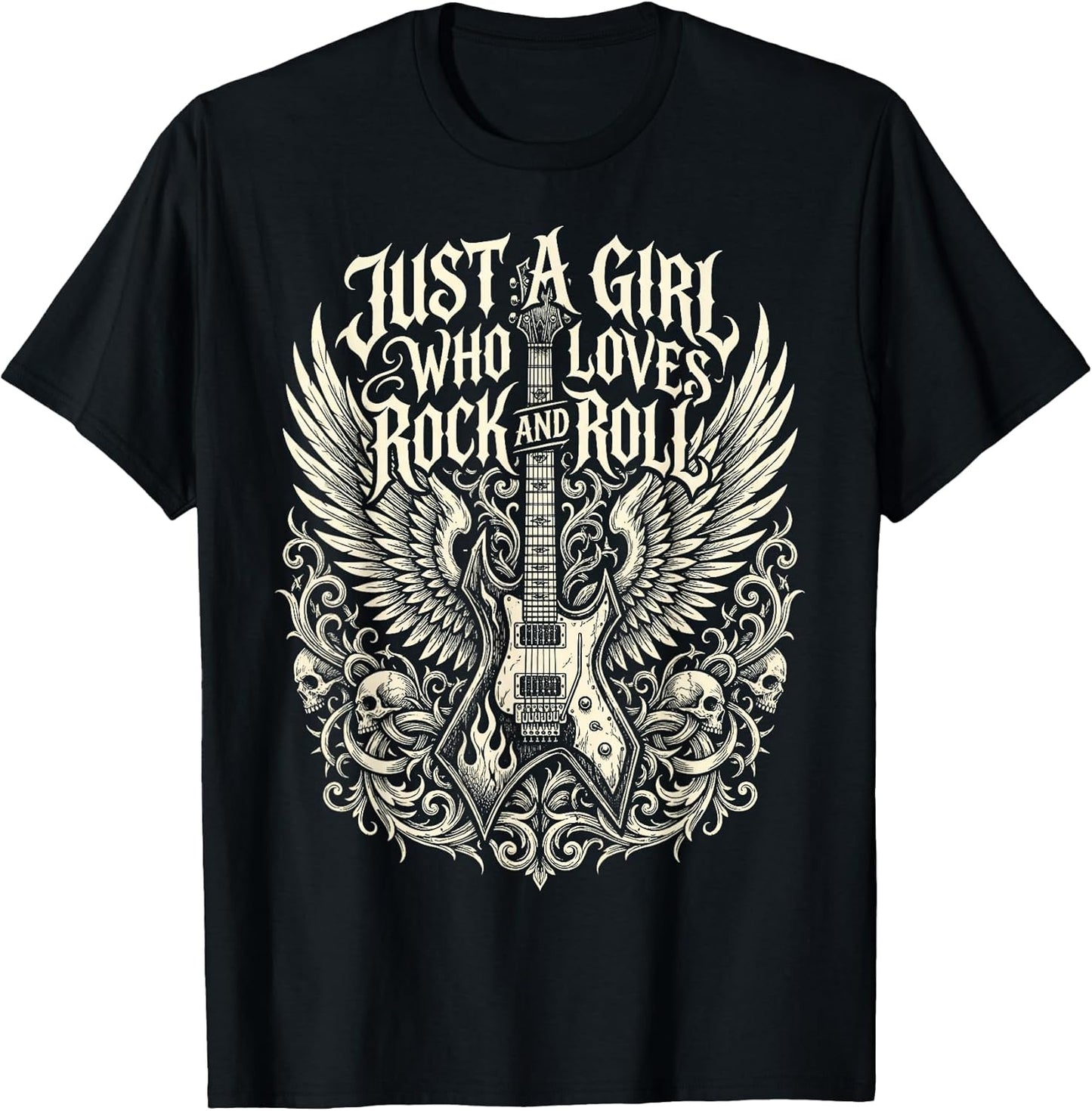Rock Band Just a Girl Who Loves Rock and Roll Guitar T-Shirt