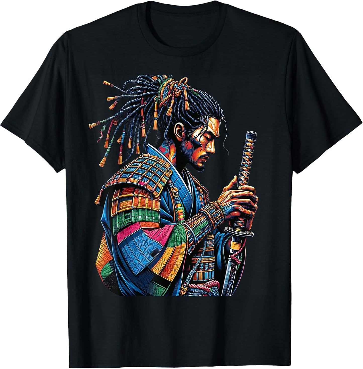 Afro American Samurai Warrior Japanese Style Bushido Art T-Shirt