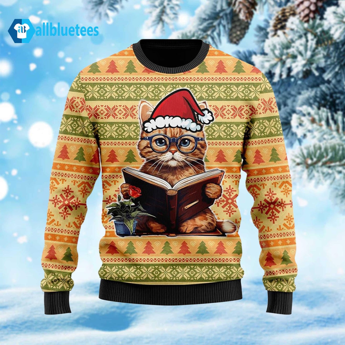 Cat Reading Ugly Christmas Sweater