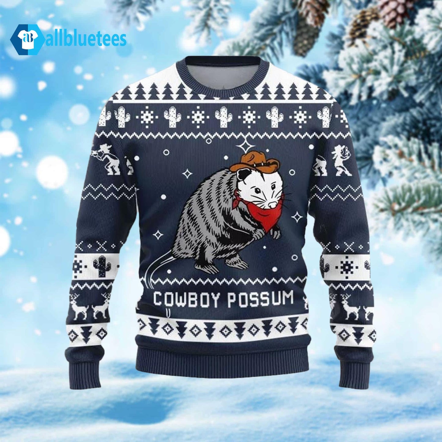 Cowboy Possum Ugly Christmas Sweater