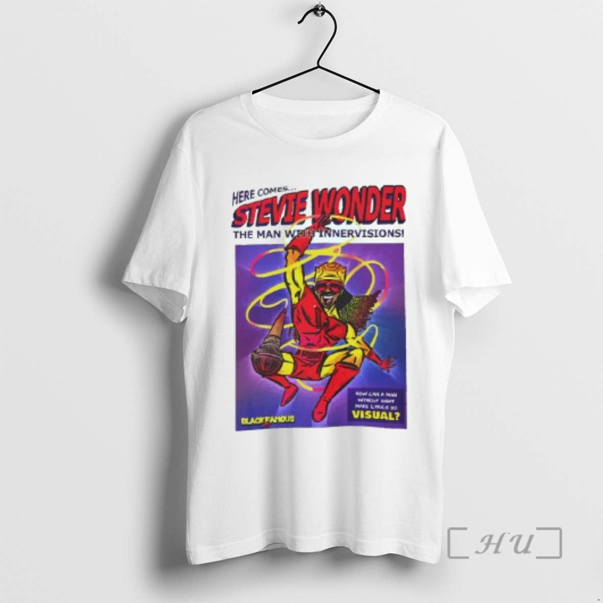Limited Edition Here Comes Stevie Wonder The Man With Innervisions Mens White Tee T Shirts