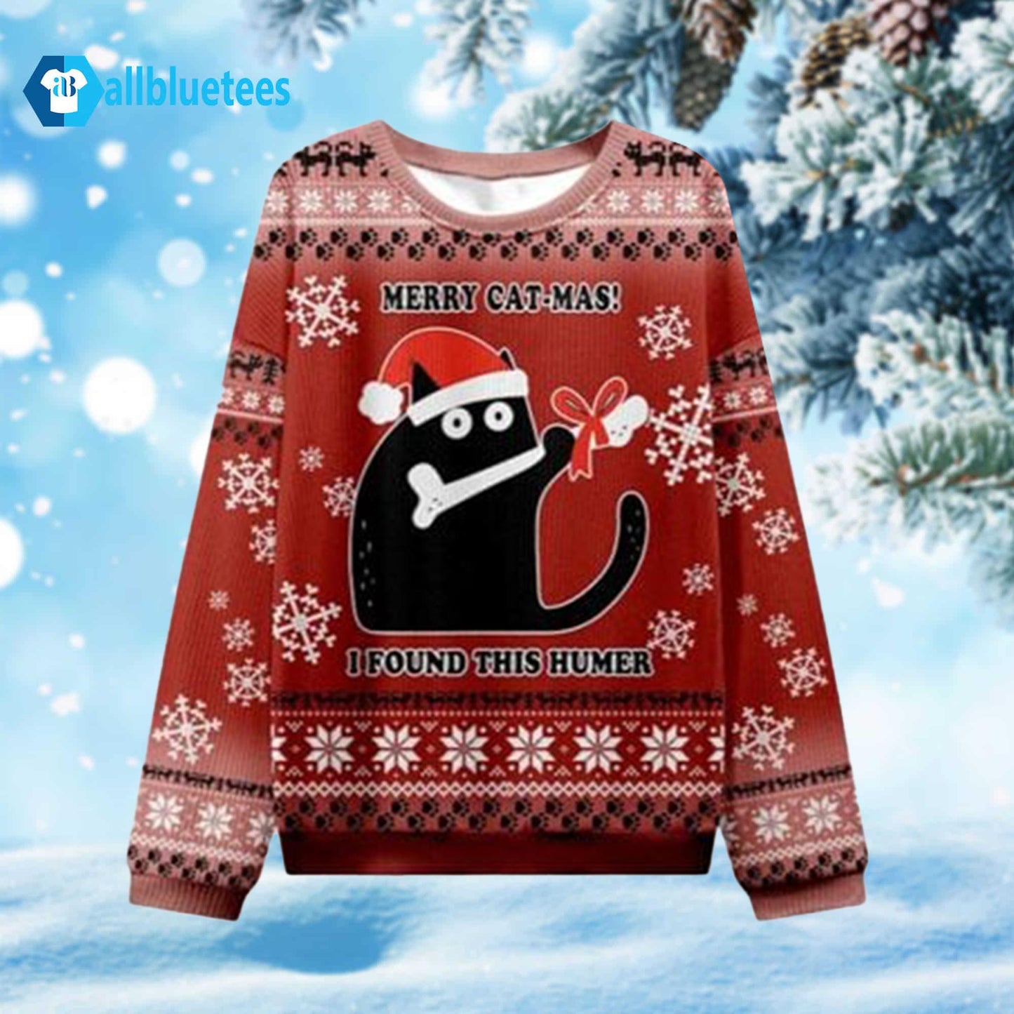 Merry Cat-mas I Found This Humer Ugly Christmas Sweater Red
