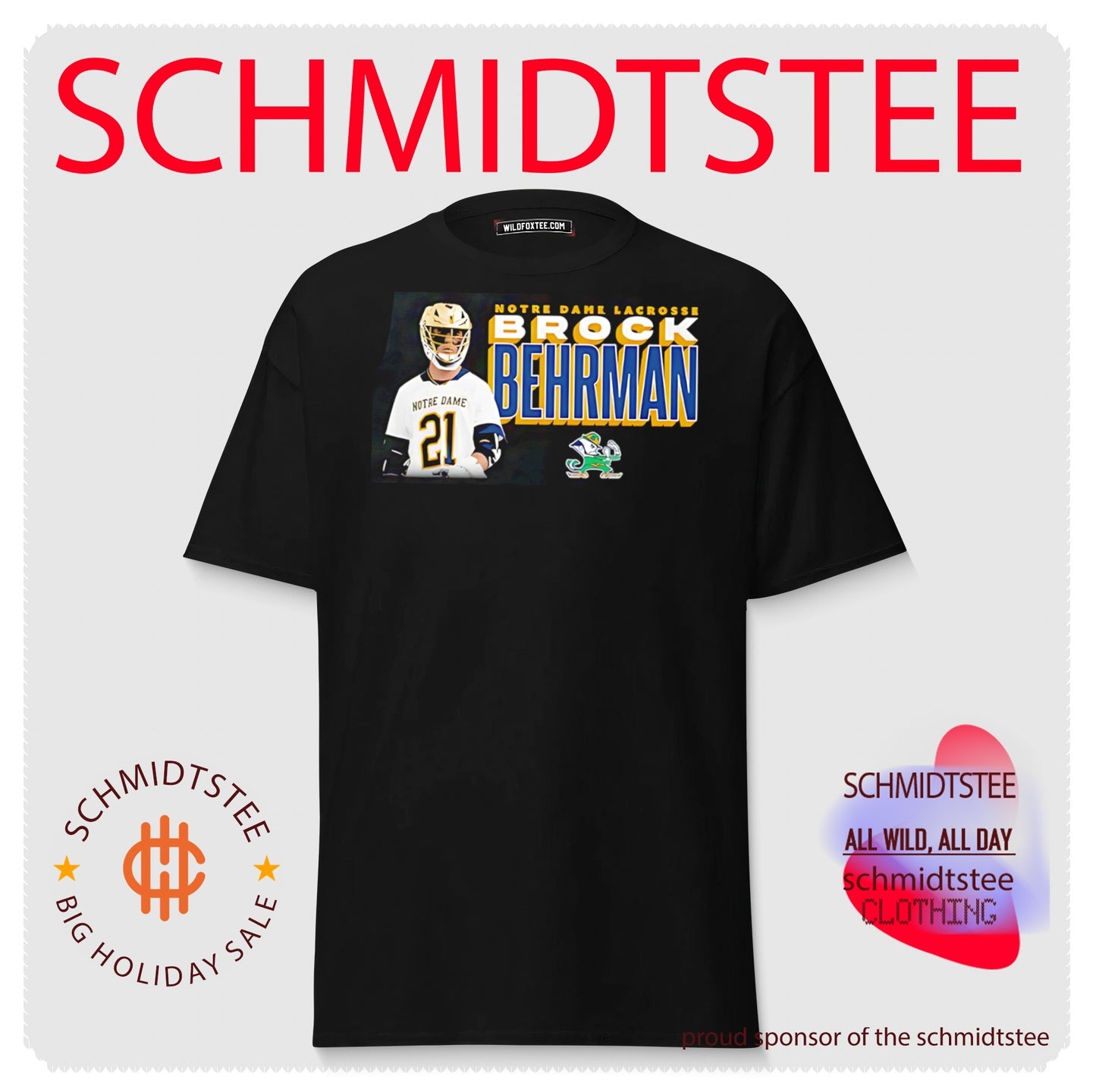 Notre Dame Lacrosse Brock Behrman number 21 illustration shirt