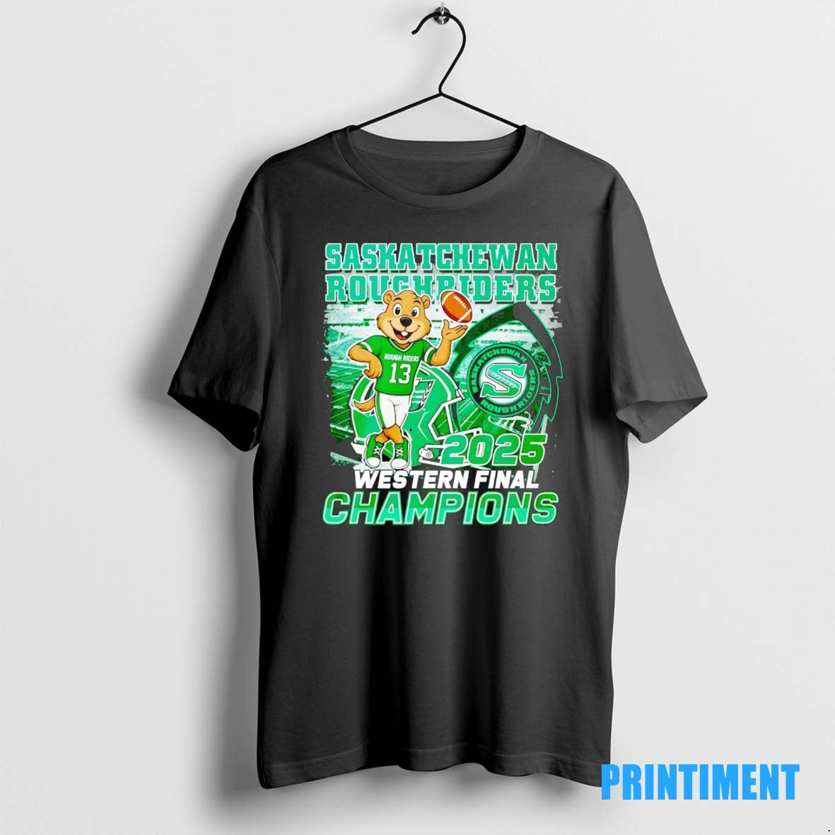 Official Saskatchewan Roughriders 2025 Western Final Champions Mascot Tee Sweater