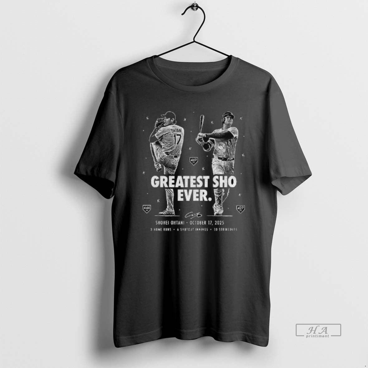 Official Shohei Ohtani Greatest Sho Ever 3 Home Runs 6 Shutout Innings 10 Strikeouts Signature