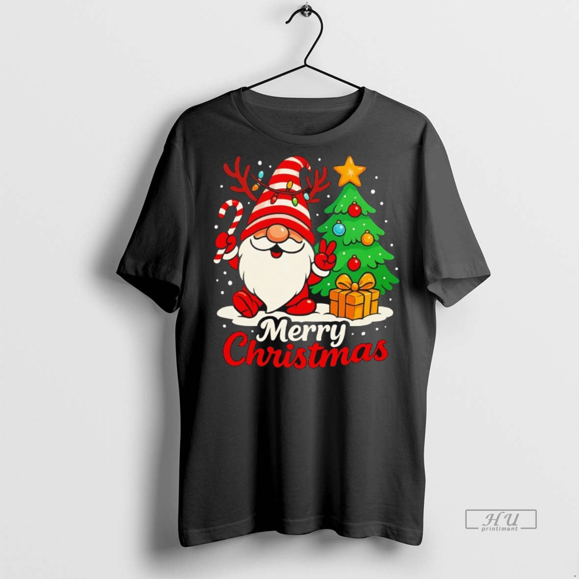 Officials Cute Gnome Merry Christmas Xmas Tree Graphic Tee Shirt Sweater