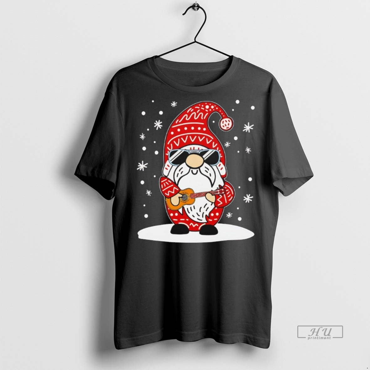 Officials Gnome Santa Christmas Playing Guitar Graphic Tee Shirt Sweater
