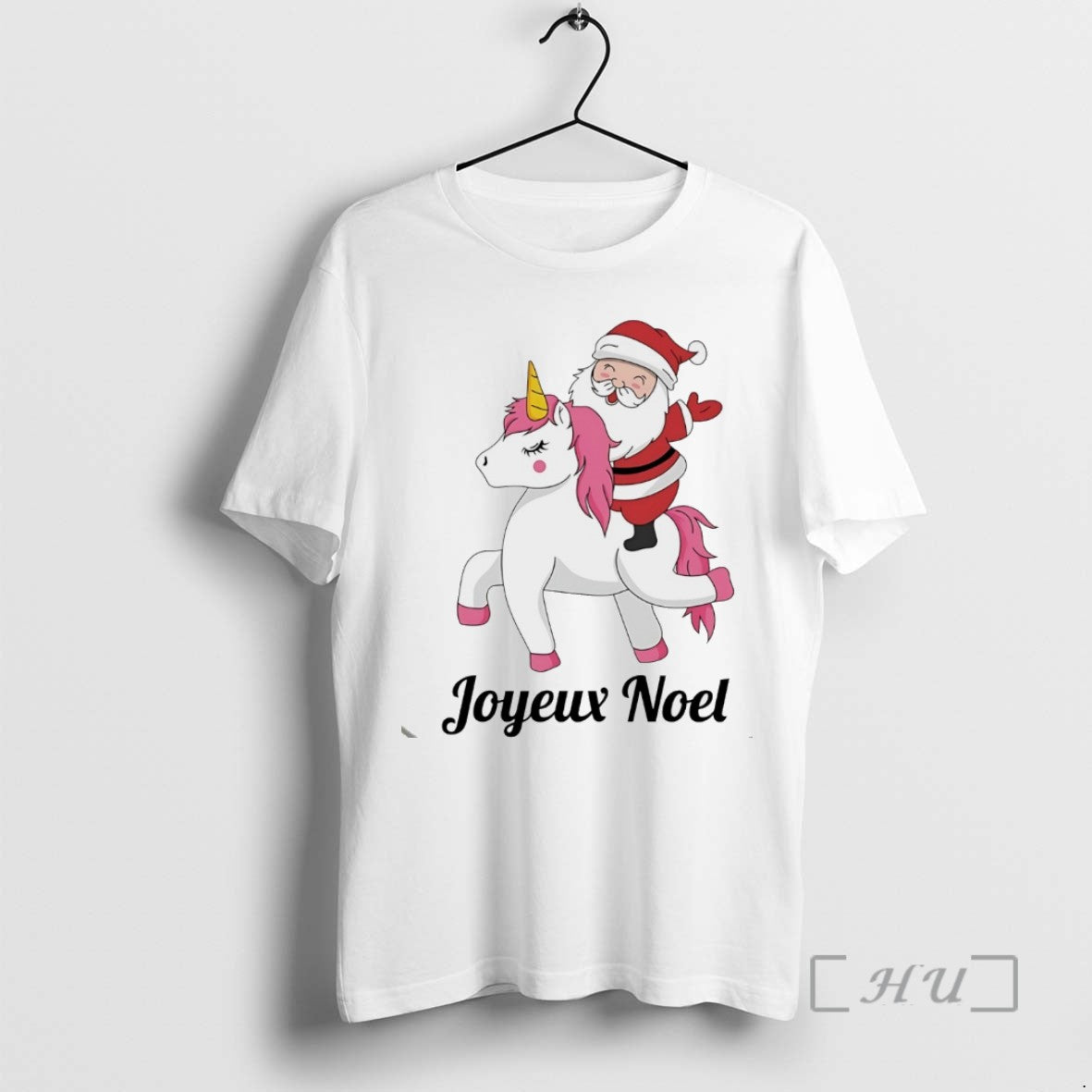 Officials Santa Riding Unicorn Joyeux Noel Christmas White