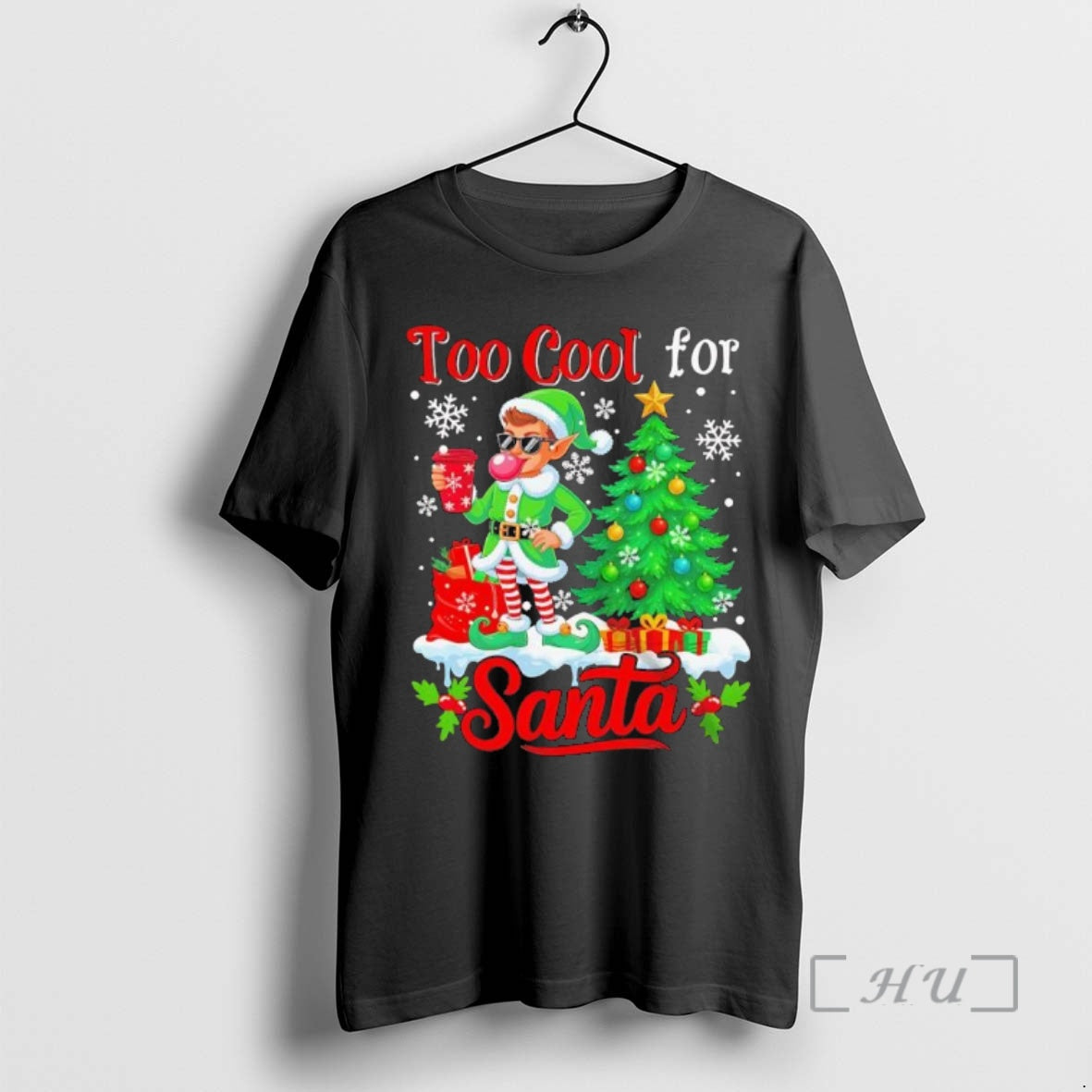Officials Too Cool For Santa Merry Christmas Elf Sunglasses Drink Coffee Black Premium T Shirts