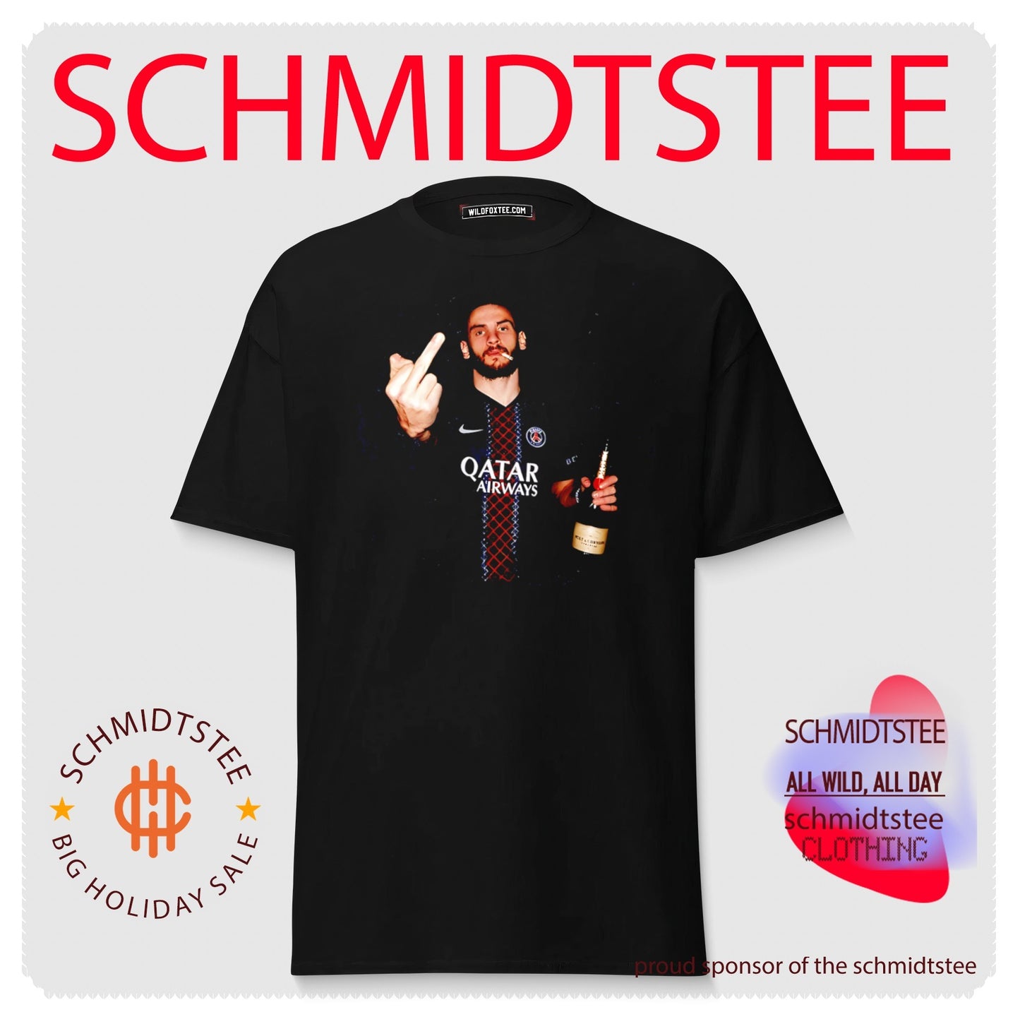 PSG Khvicha Kvaratskhelia holding beer Middle finger shirt