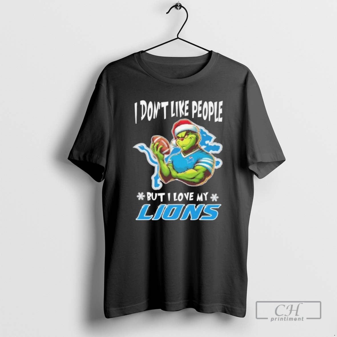 Premium Grinch I Dont Like People But I Love My Detroit Lions Christmas 2025