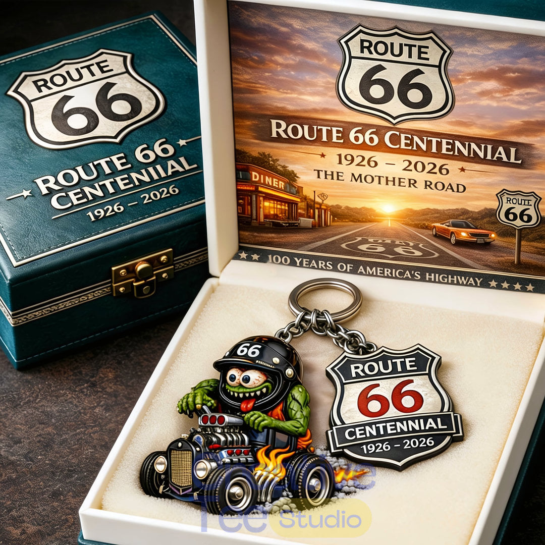 Route 66 Centennial Edition Rat Fink Hot Rod Keychain