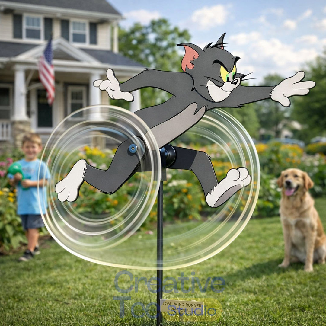 Tom Cat Running Wind Spinner Garden Decor