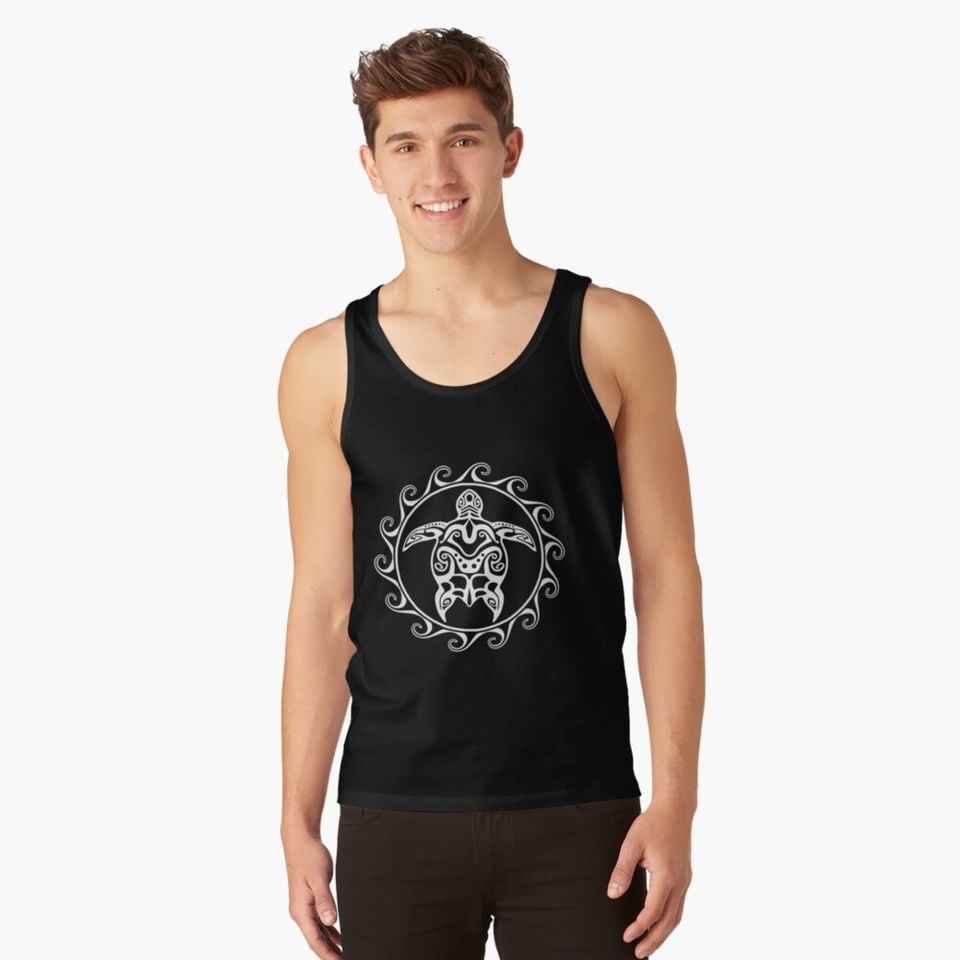 White Tribal Turtle Tank Top