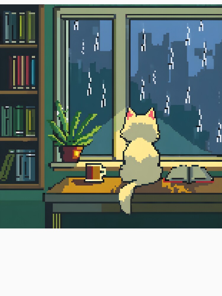 Cozy Pixel Cafe on a Rainy Spring Day – 8-Bit Game Boy Style Cat and Coffee Scene by ThePixelArchive
