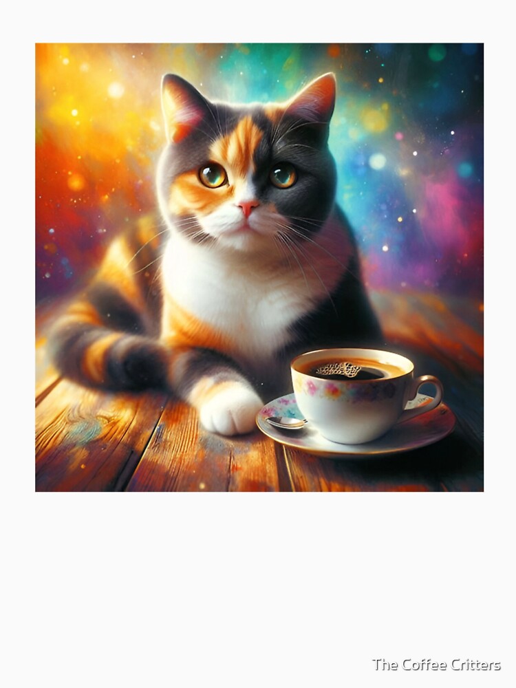Calico Cat Short Hair drinking coffee by The Coffee Critters