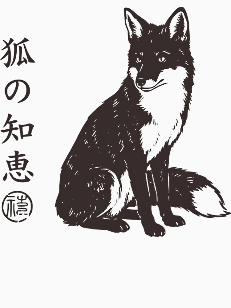 Vintage Retro Japanese Kitsune Fox Wisdom Traditional Kanji Art by Mason-Pride
