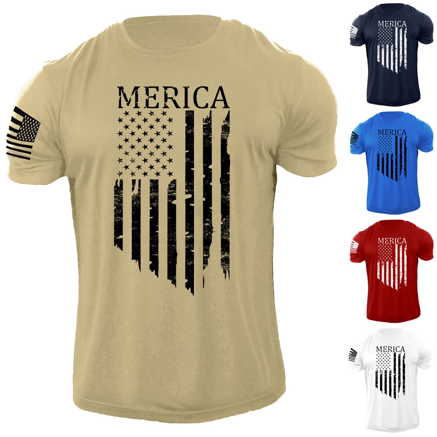 Men's Distressed Merica USA Flag T Shirt American Patriotic 100% Cotton Tee