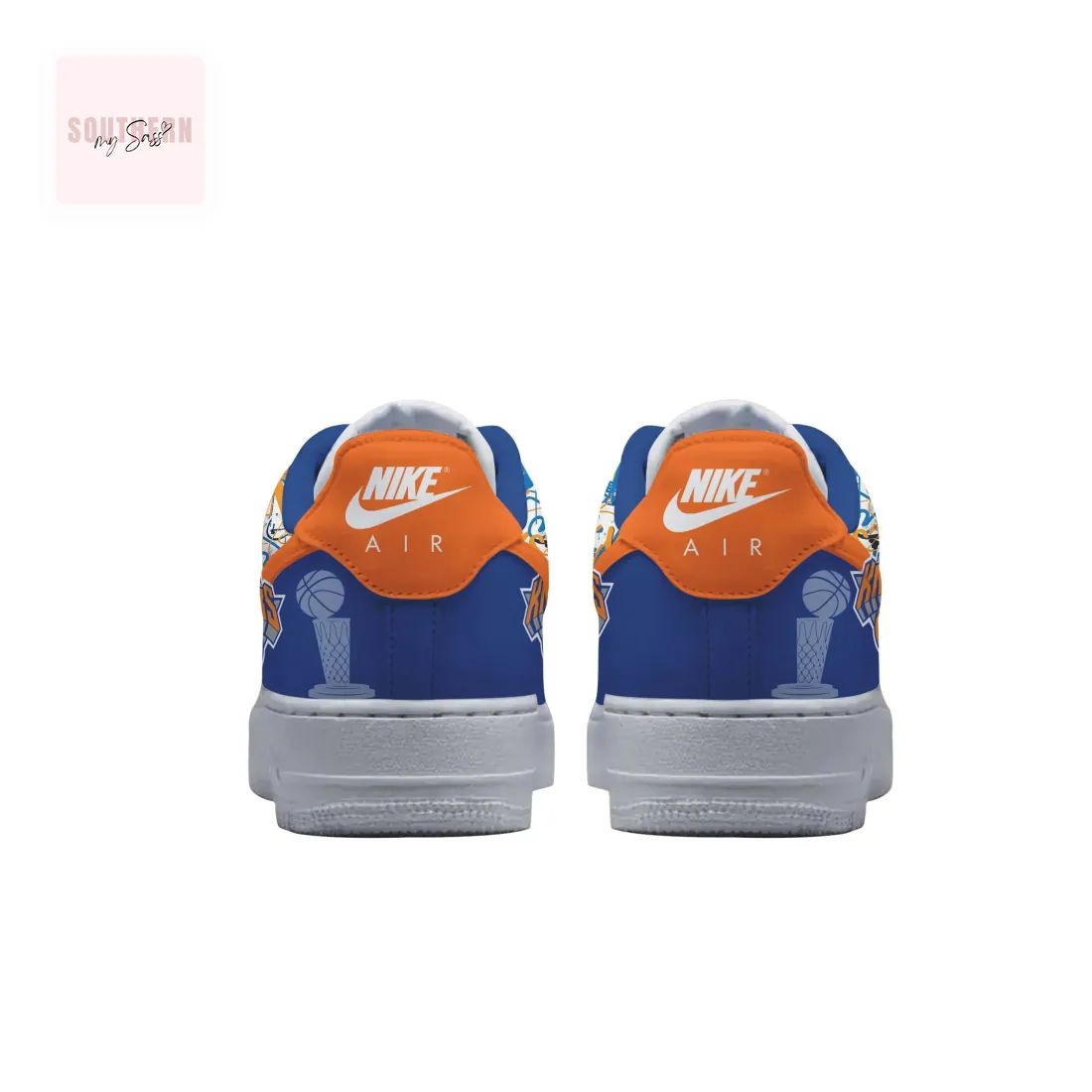 New York Knicks Custom Blue and Orange Basketball Fan Air Force 1 Sneakers