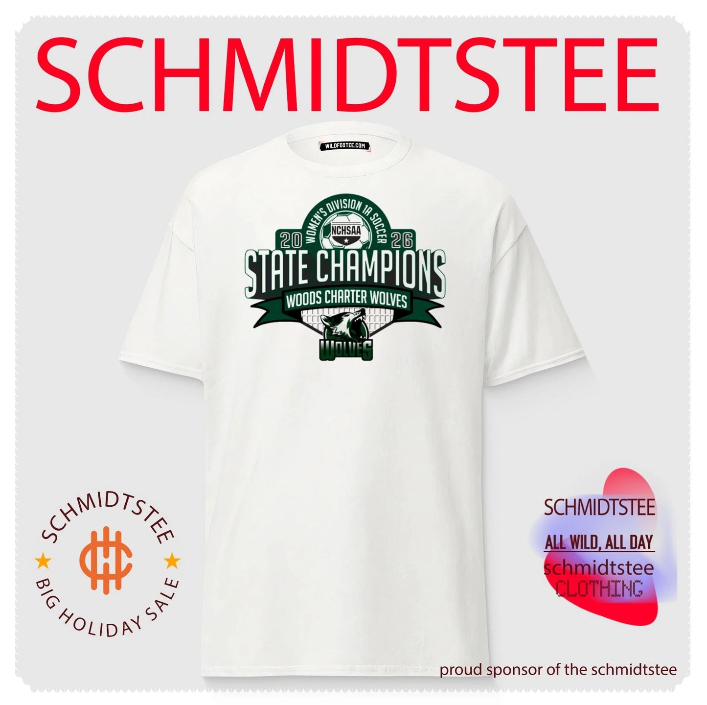 Woods Charter Wolves 2026 NCHSAA Women’s Division 1A Soccer Champions shirt