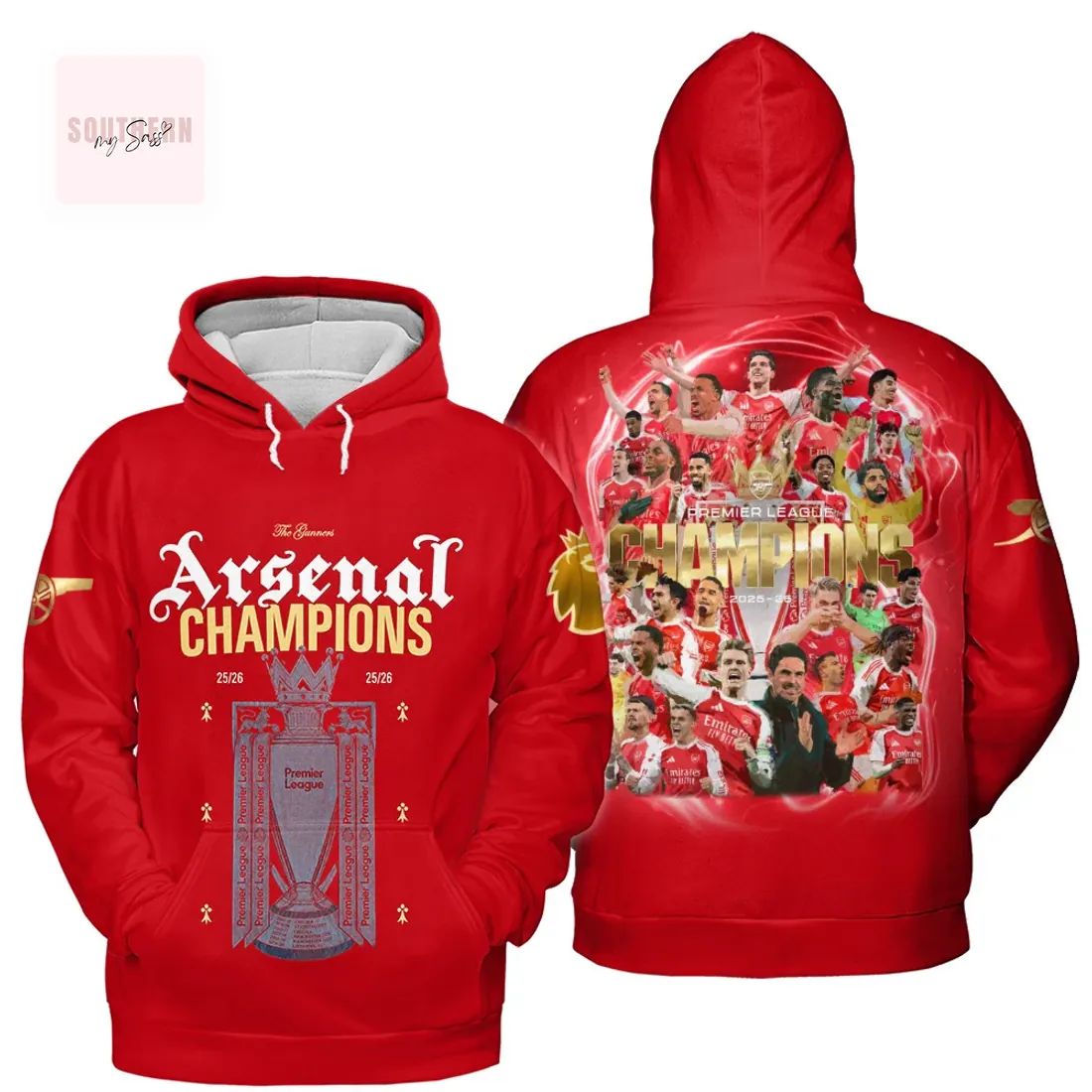 Arsenal 2025-26 Premier League Champions Players 3D T-Shirt
