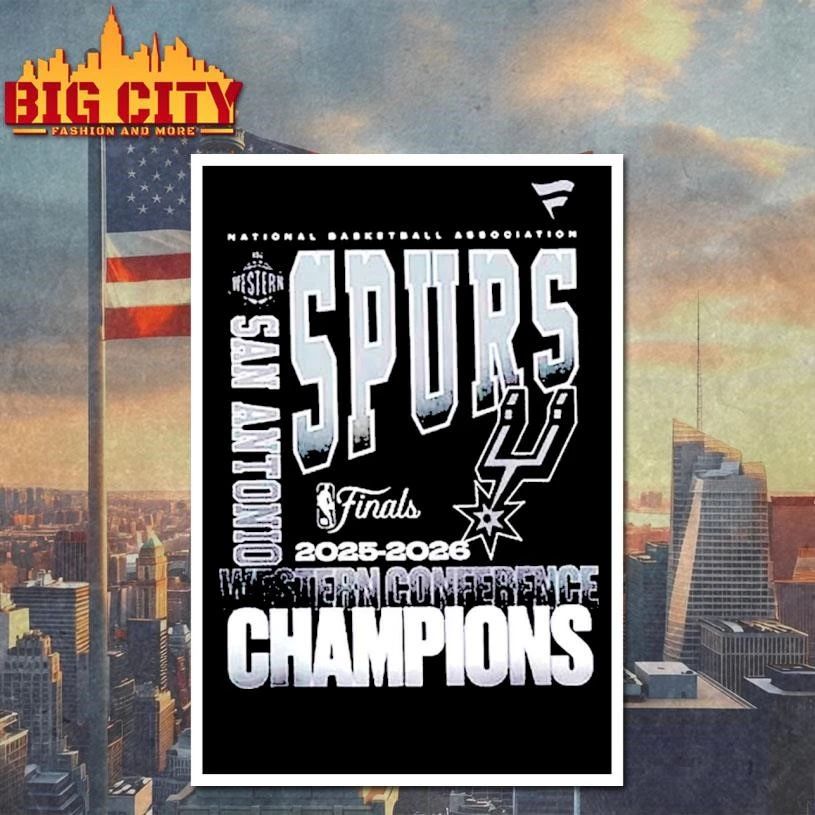 San Antonio Spurs Black 2026 NBA Western Conference Champions Stacked Block Shirt