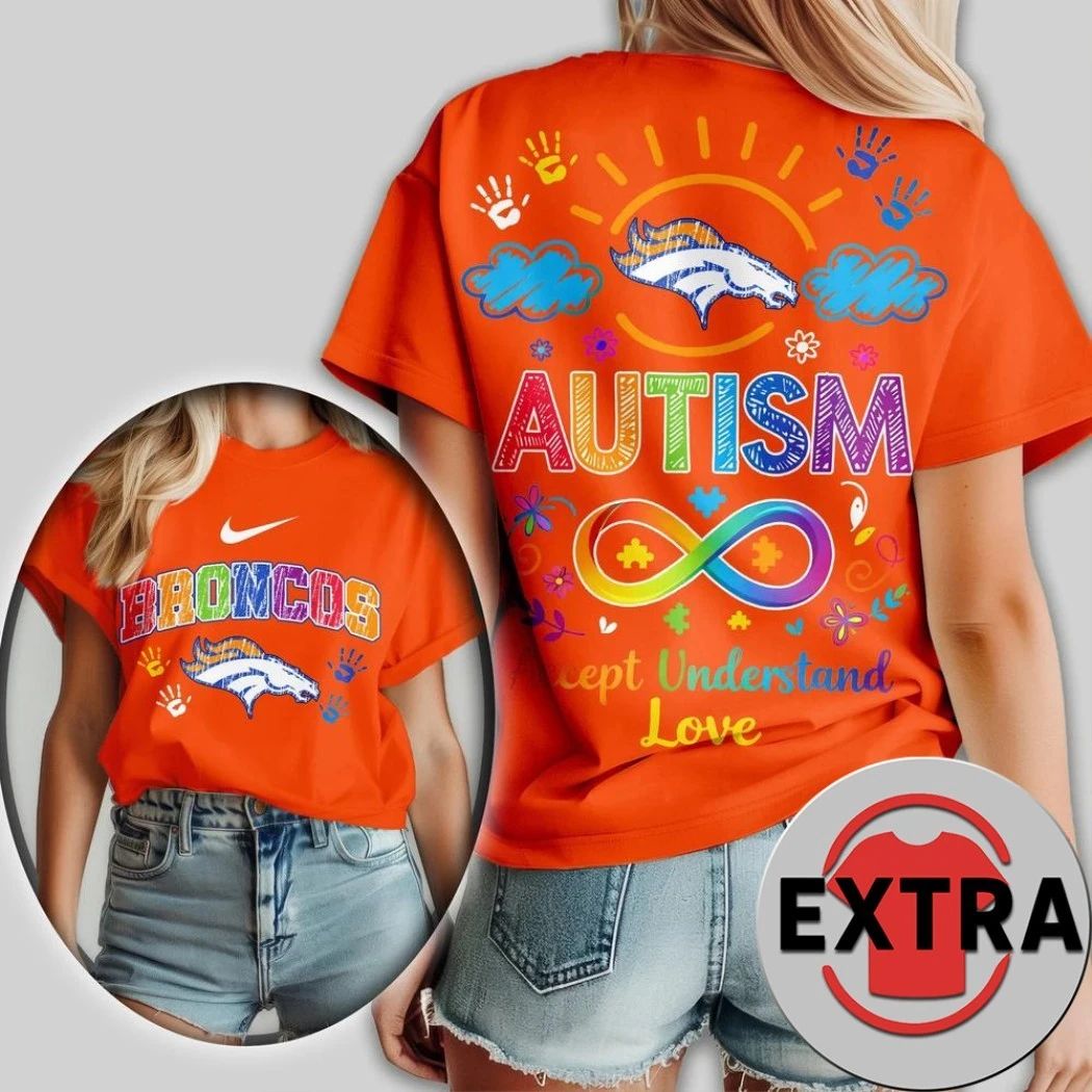 Denver Broncos 2026 NFL National Autism Acceptance Month Logo Two Sided T-Shirt