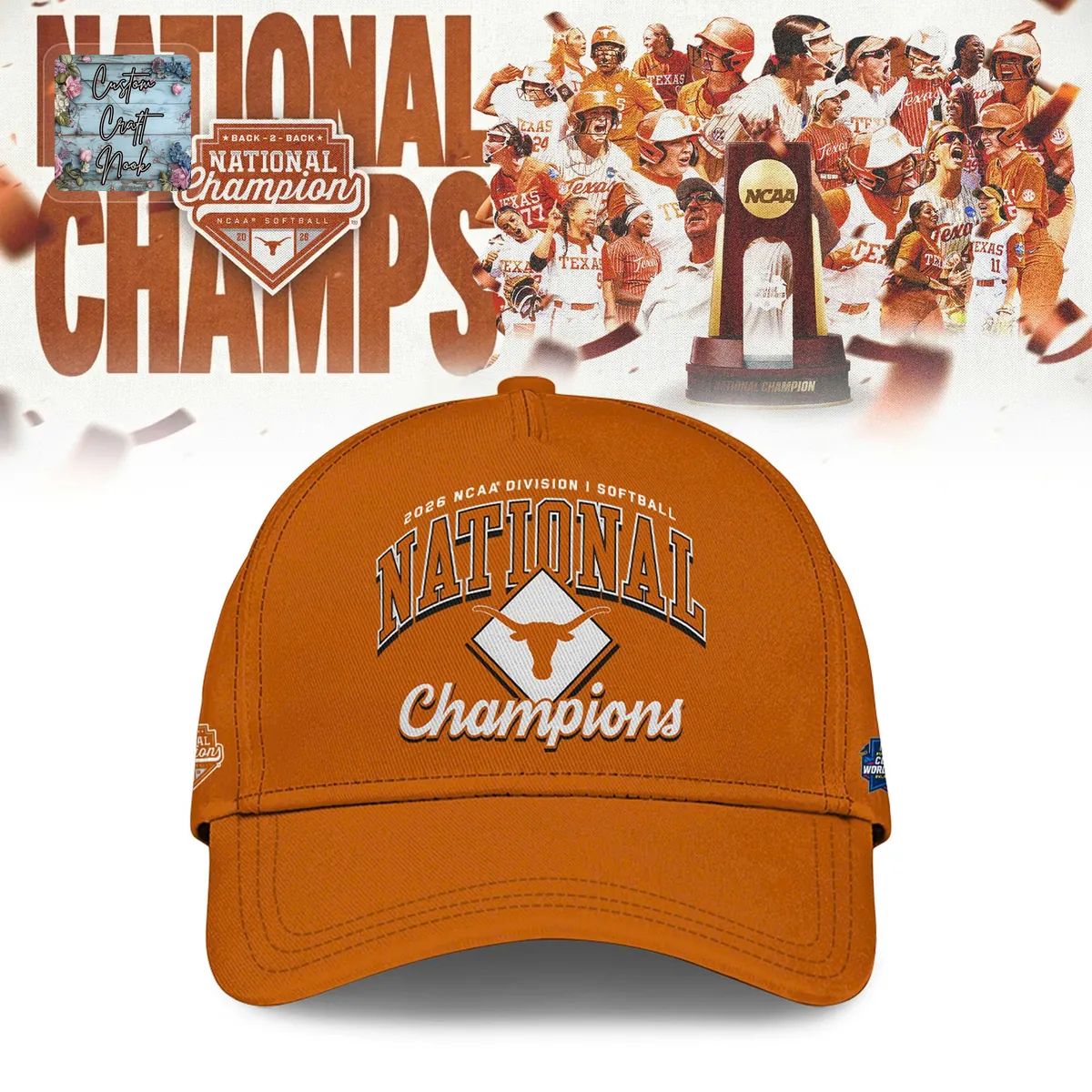 Texas Longhorns 2026 NCAA Softball National Champions Back to Back Commemorative Baseball Jersey
