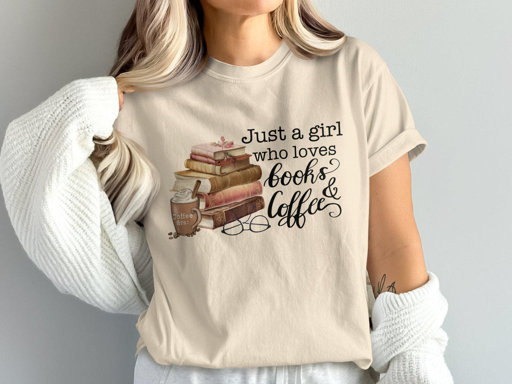 Comfort Colors Girl Loves Books Coffee Book Lover Coffee Enthusiast Tee Bookworms Reading (1)