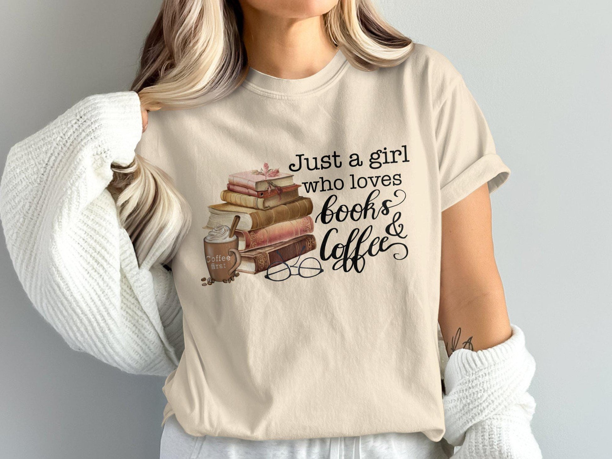 Comfort Colors Girl Loves Books Coffee Book Lover Coffee Enthusiast Tee Bookworms Reading (1)