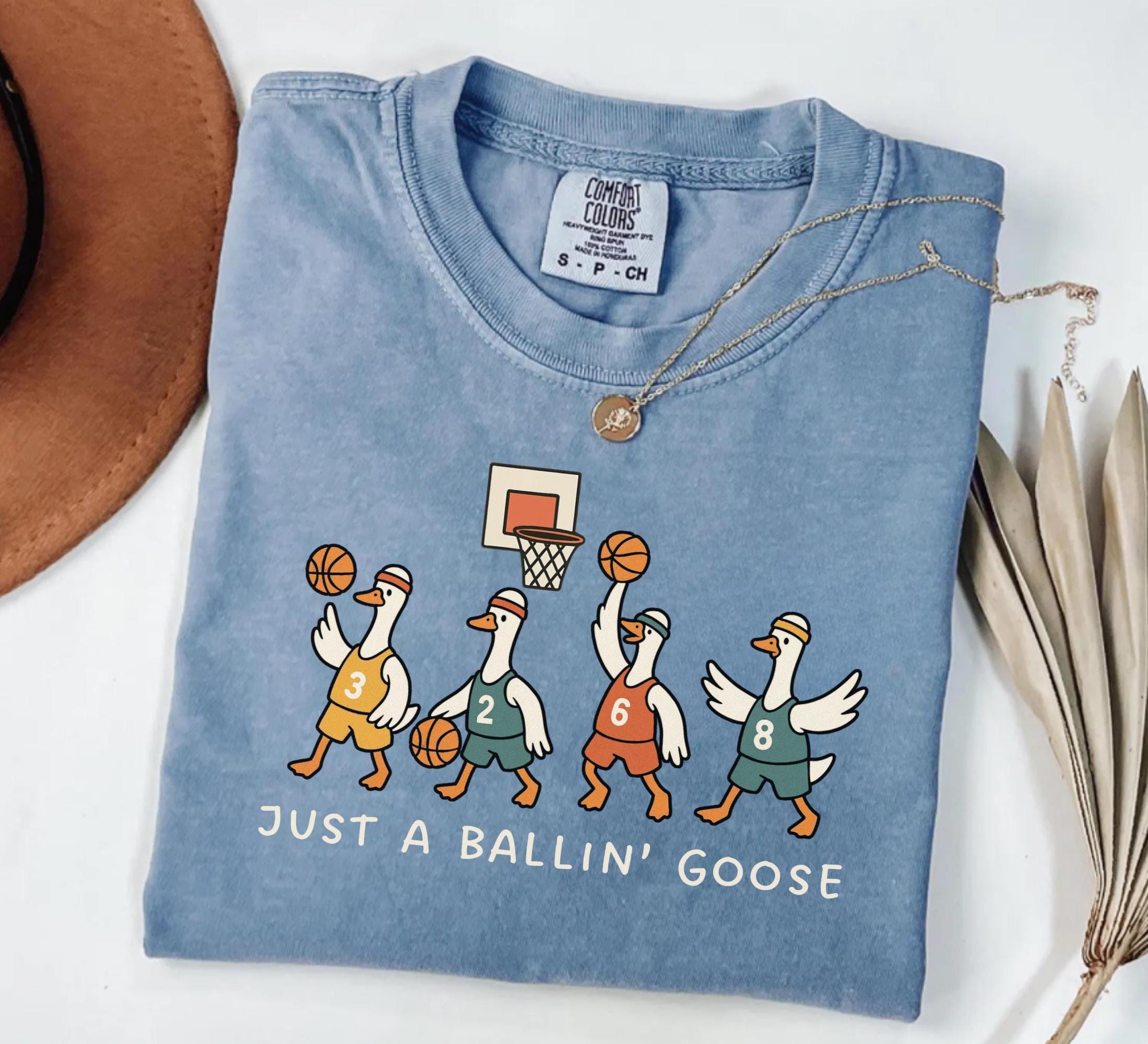 Ballin Goose Basketball Comfort Colors Basketball Sports Mom Fan Tee (1)