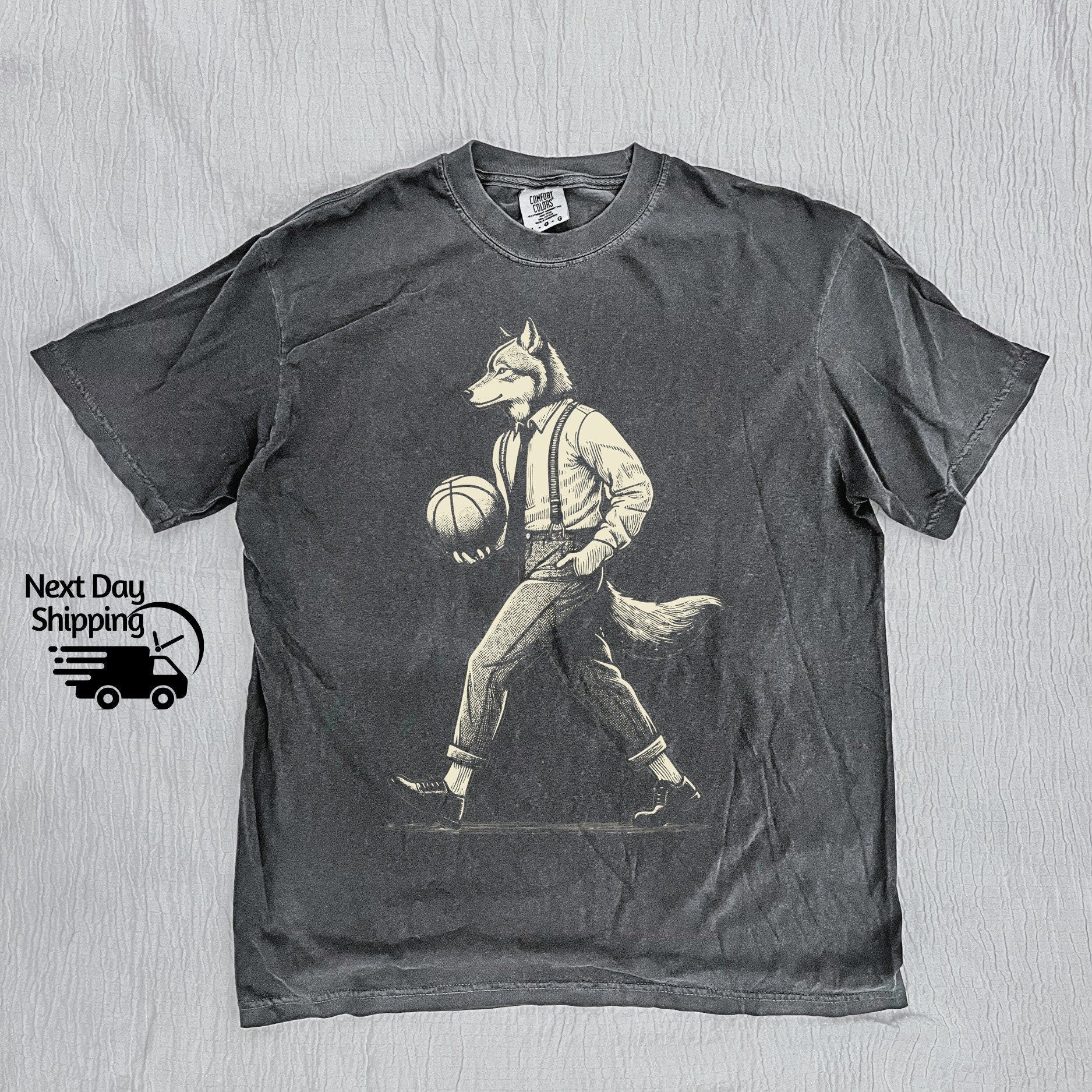 Retro Wolf Man Basketball 90s Basketball Lovers Vintage Vintage 90s Washed Distressed Basketballer (1)