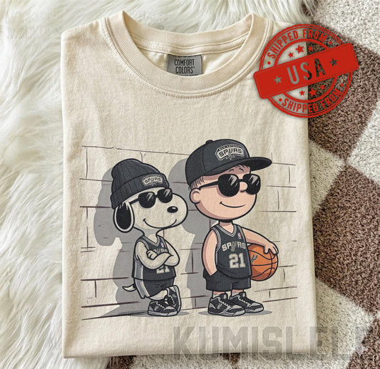 Snoopy Spurs San Antonio Basketball Comfort Colors Vintage Charlie Brown Snoopy Tee Retro Nba Fan Gif (1)