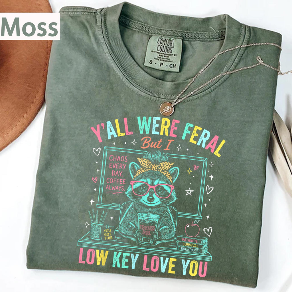 Teacher Raccoon Feral Low Key Love Tee Retro Teacher Comfort Colors Chaos Classroom (2)