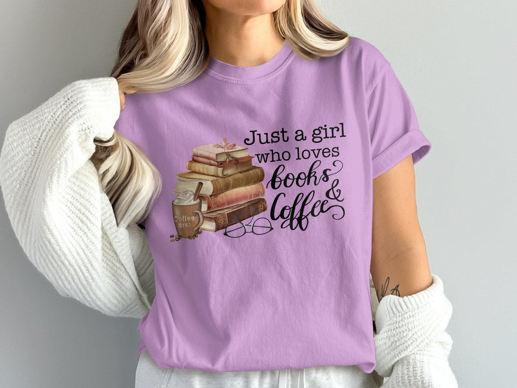 Comfort Colors Girl Loves Books Coffee Book Lover Coffee Enthusiast Tee Bookworms Reading (2)