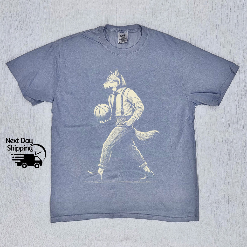 Retro Wolf Man Basketball 90s Basketball Lovers Vintage Vintage 90s Washed Distressed Basketballer (2)