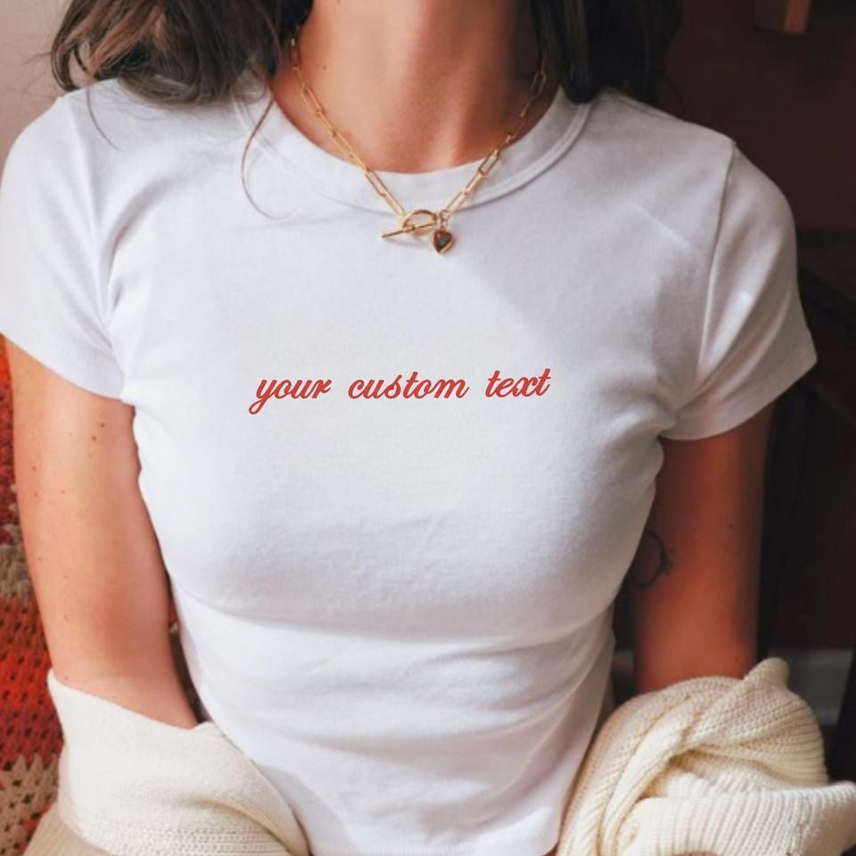 Custom Embroidered Baby Tee: Y2K Style, Personalized Text