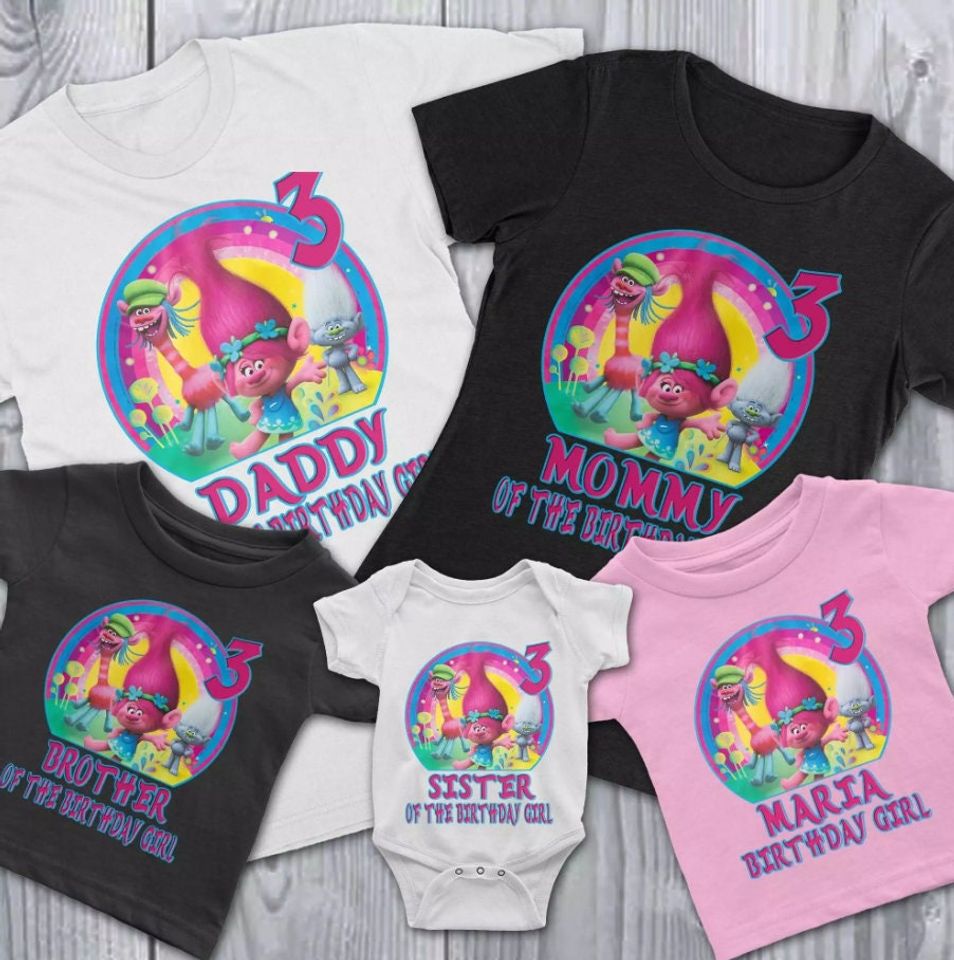 Custom Trolls Birthday Shirt - Personalized Kids Tee