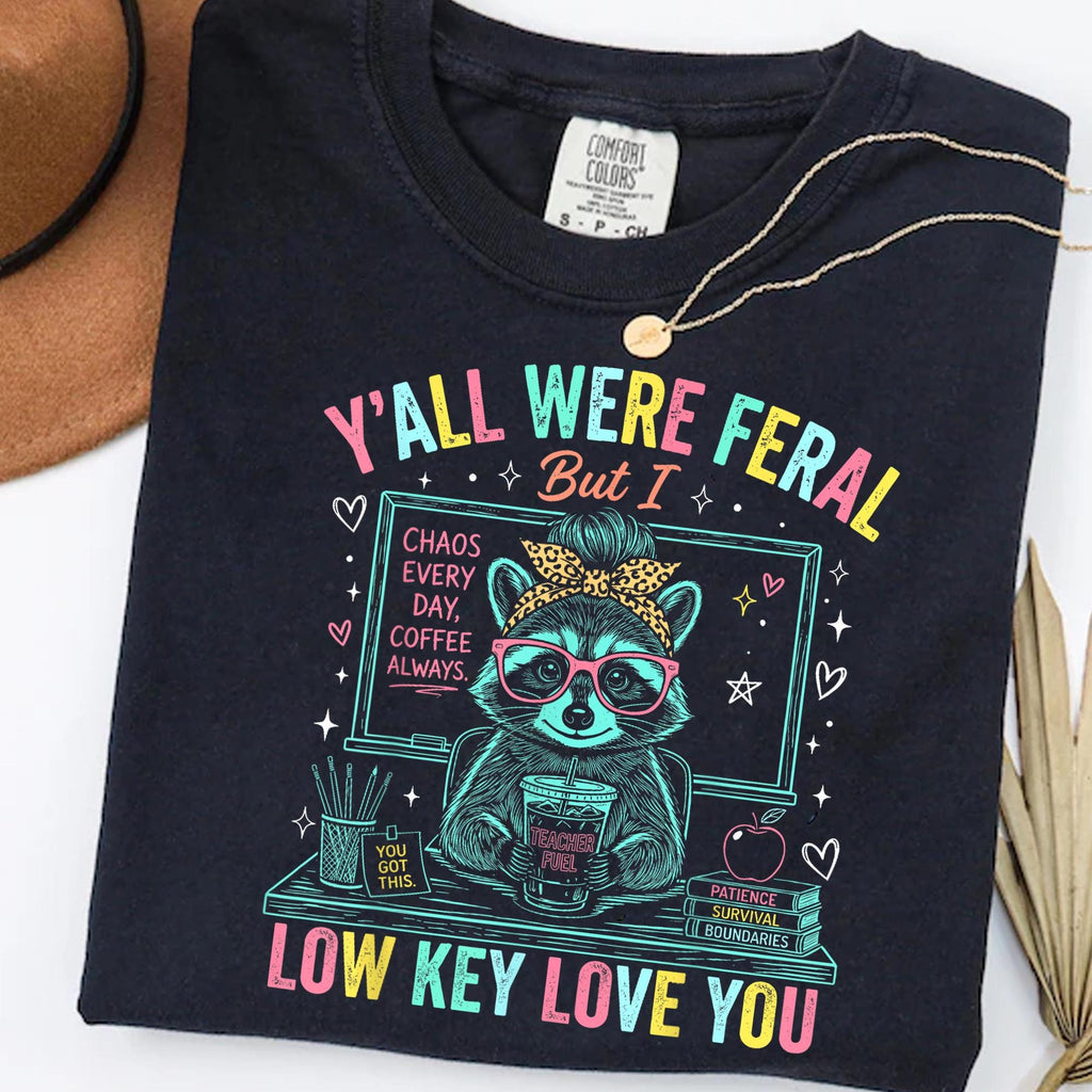 Teacher Raccoon Feral Low Key Love Tee Retro Teacher Comfort Colors Chaos Classroom (3)