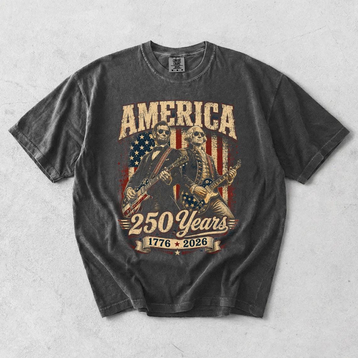 George Washington Lincoln Playing Guitar Abe Lincoln 250th Comfort Colors Patriotic 4th July Tee American Flag Rock (3)