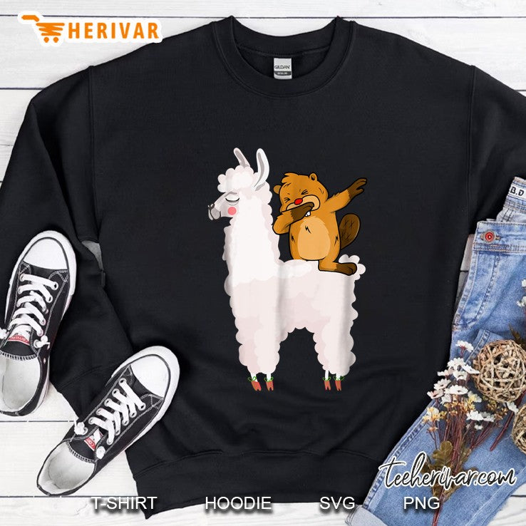 Beaver Dabbing Rides Llama Ugly Christmas Sweater