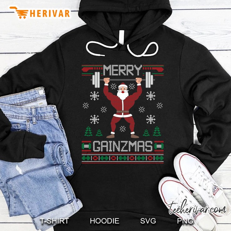 Merry Gainzmas Ugly Christmas Sweater Gym Santa