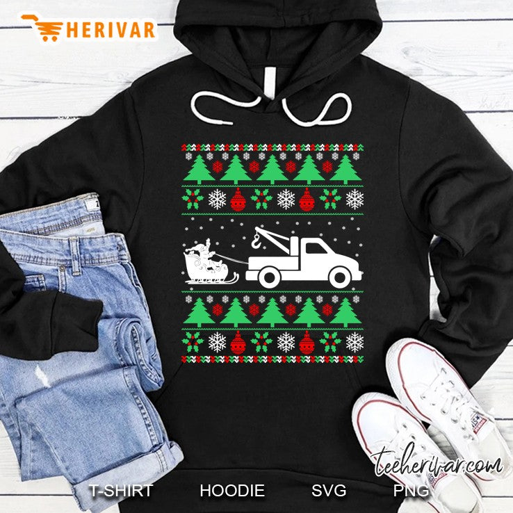 Santa Riding Sleigh Tow Truck Driver Christmas Ugly Sweater