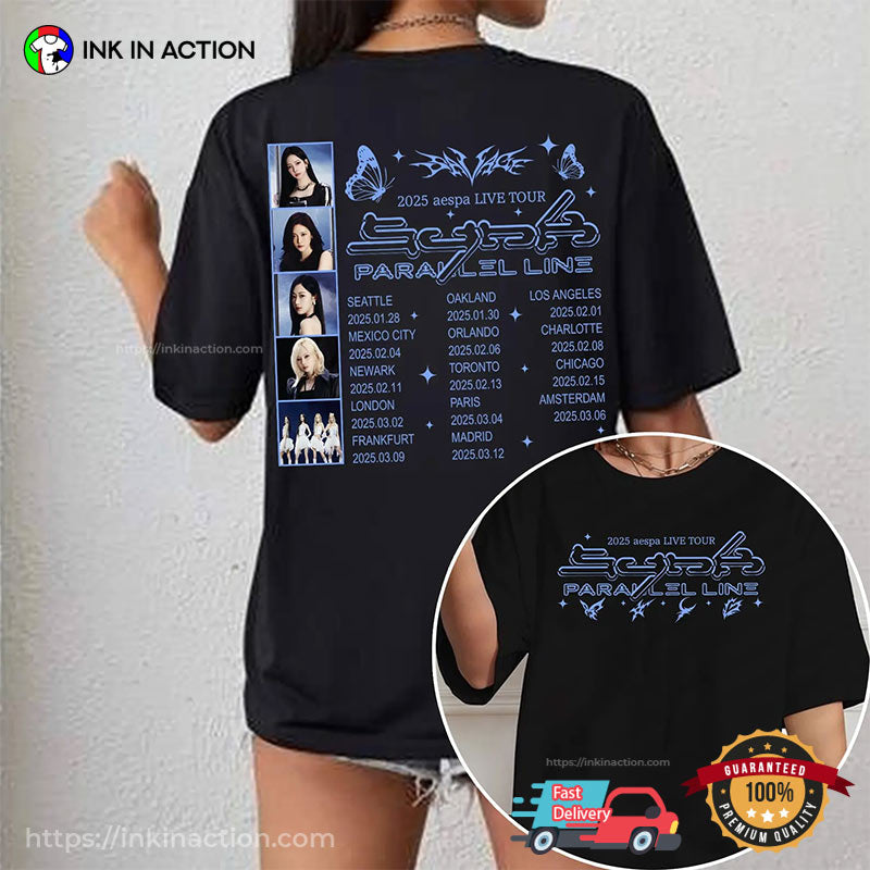 2025 Aespa Live Tour Synk Parallel Line Dates 2-sided T-shirt