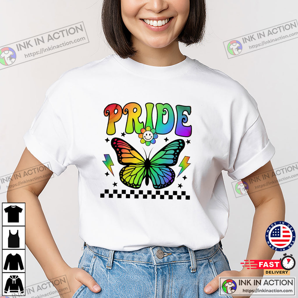 2025 Gay Pride Rainbow Butterfly Groovy Style T-shirt