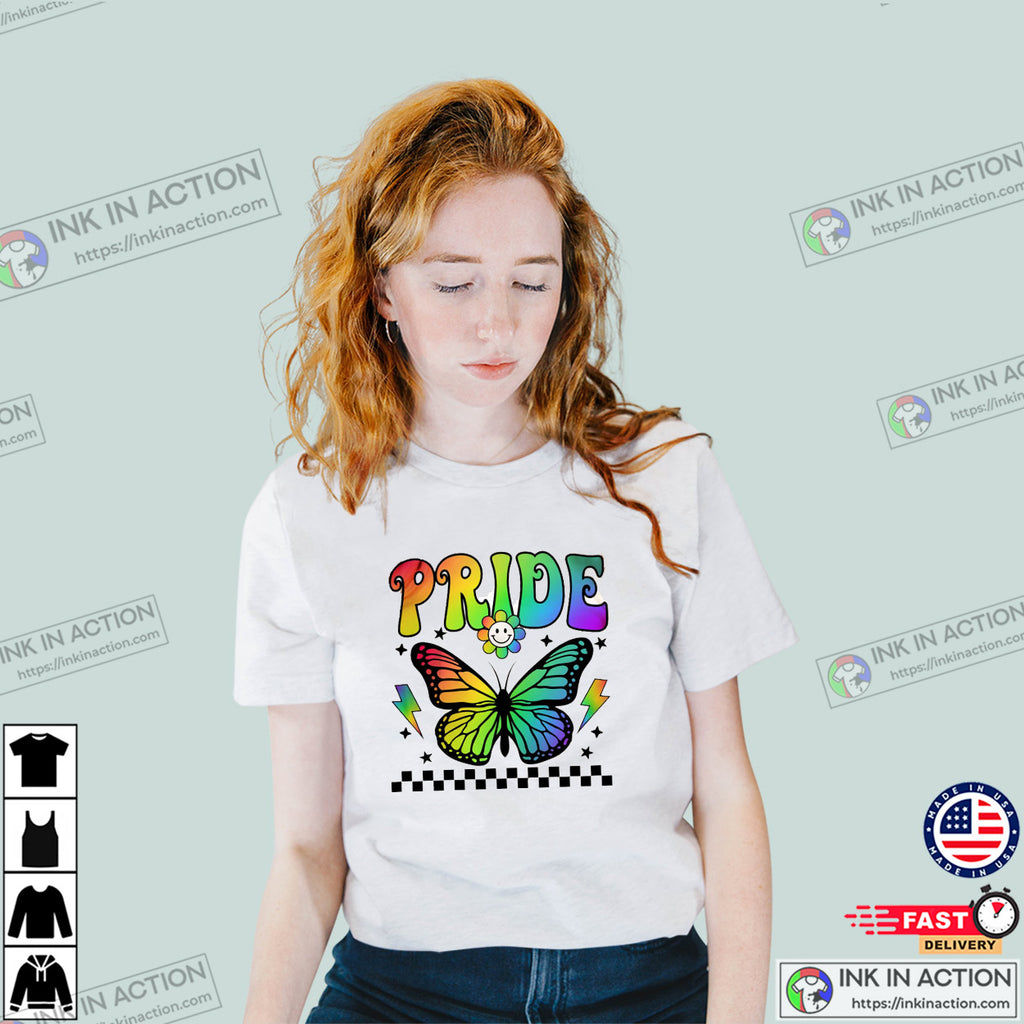 2025 Gay Pride Rainbow Butterfly Groovy Style T-shirt