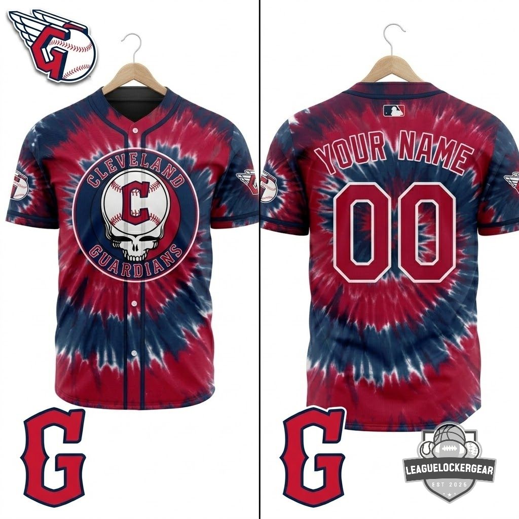 Cleveland Guardians x Grateful Dead Steal Your Face Tie Dye Baseball Jersey