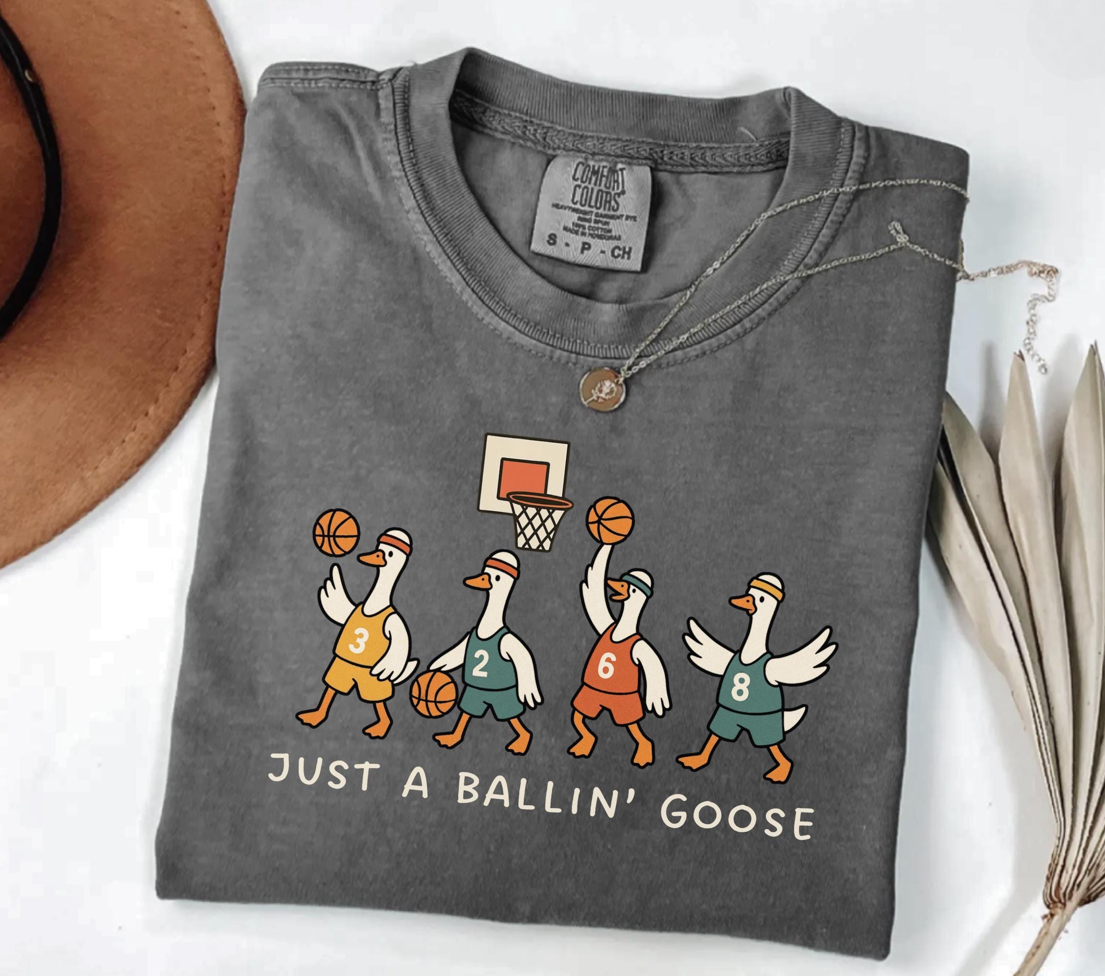 Ballin Goose Basketball Comfort Colors Basketball Sports Mom Fan Tee (4)