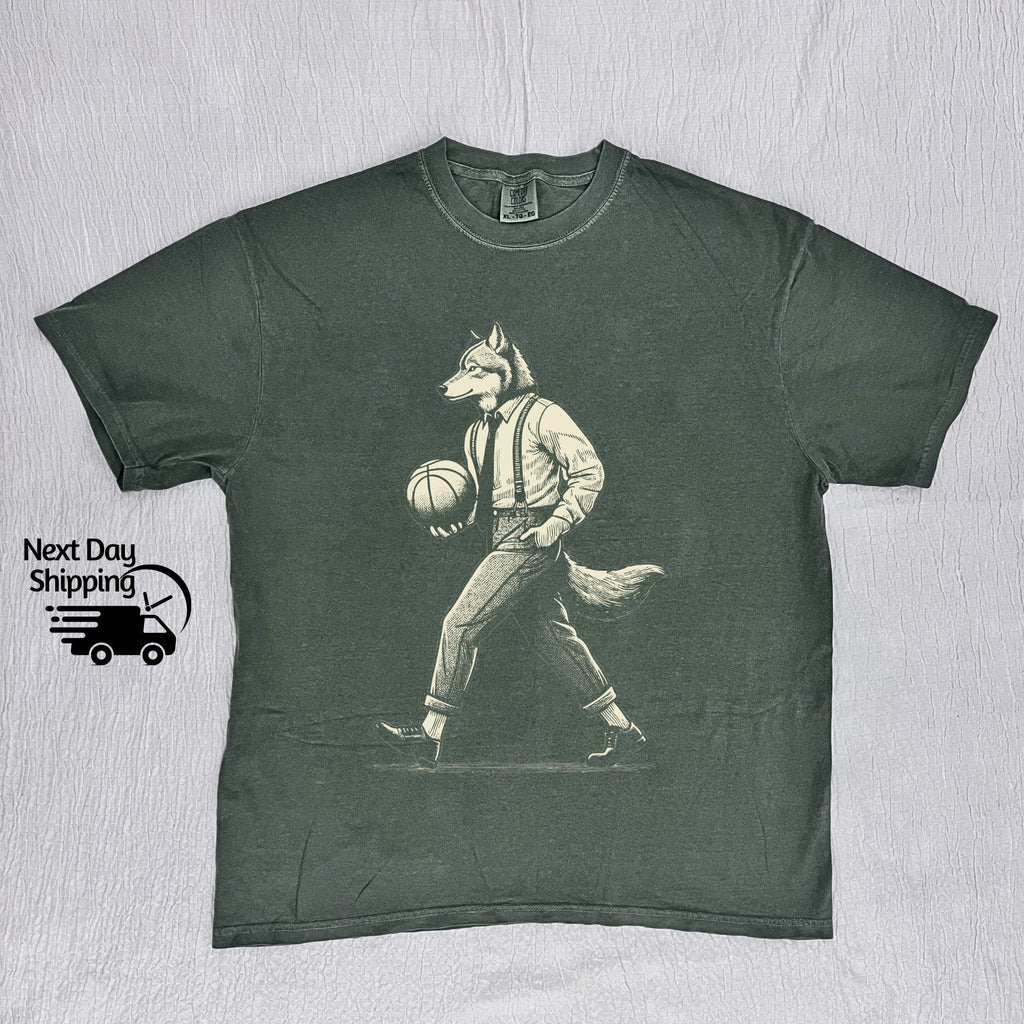Retro Wolf Man Basketball 90s Basketball Lovers Vintage Vintage 90s Washed Distressed Basketballer (4)